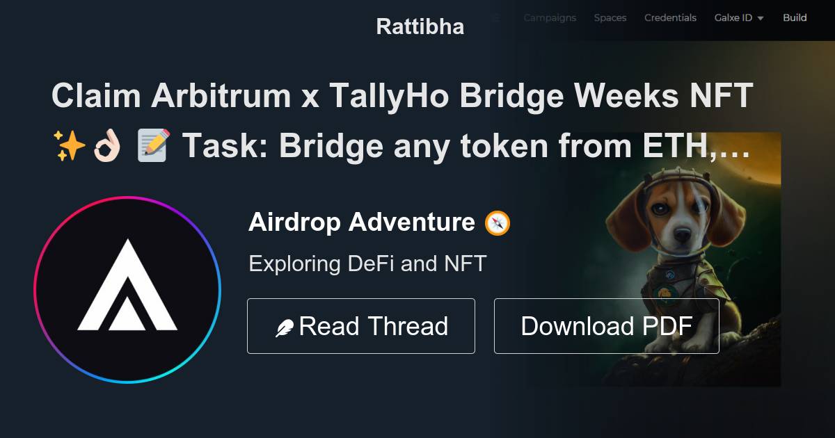 Claim Arbitrum X TallyHo Bridge Weeks NFT Task Bridge Any Token