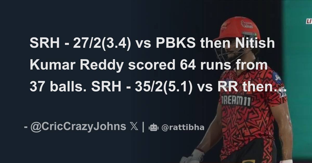 SRH 27 2 3 4 Vs PBKS Then Nitish Kumar Reddy Scored 64 Runs From 37