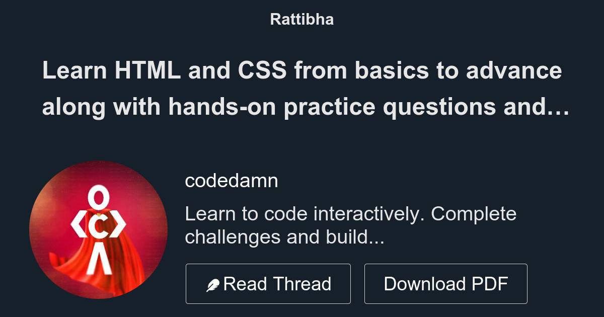Learn HTML and CSS from basics to advance along with hands-on practice ...