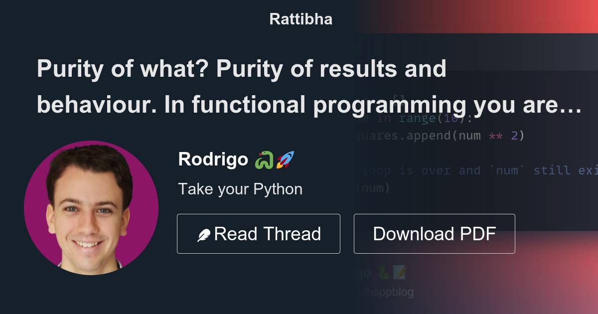 Purity of what? Purity of results and behaviour. In functional ...