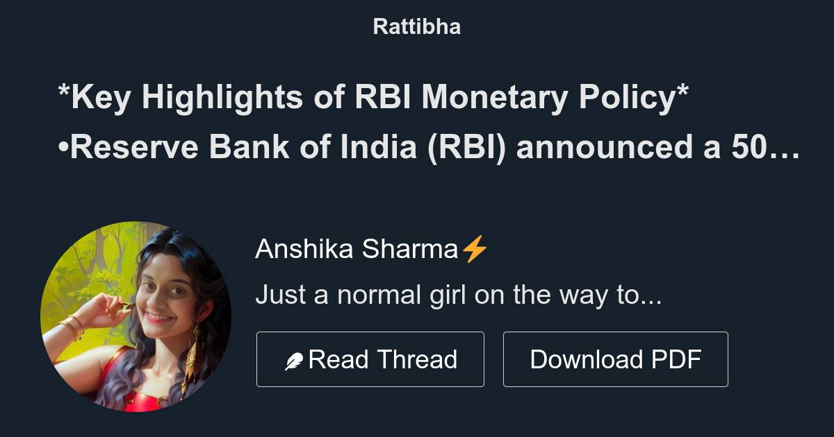 Key Highlights Of Rbi Monetary Policy Reserve Bank Of India Rbi Announced A Bps Hike In