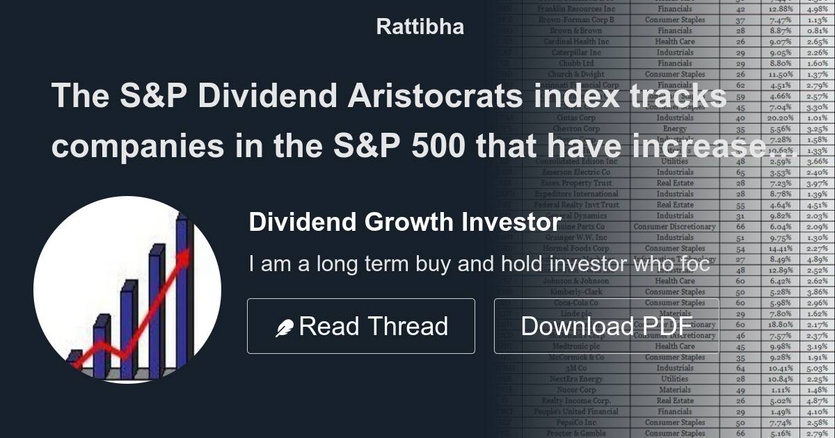 The S&P Dividend Aristocrats index tracks companies in the S&P 500 that have increased dividends