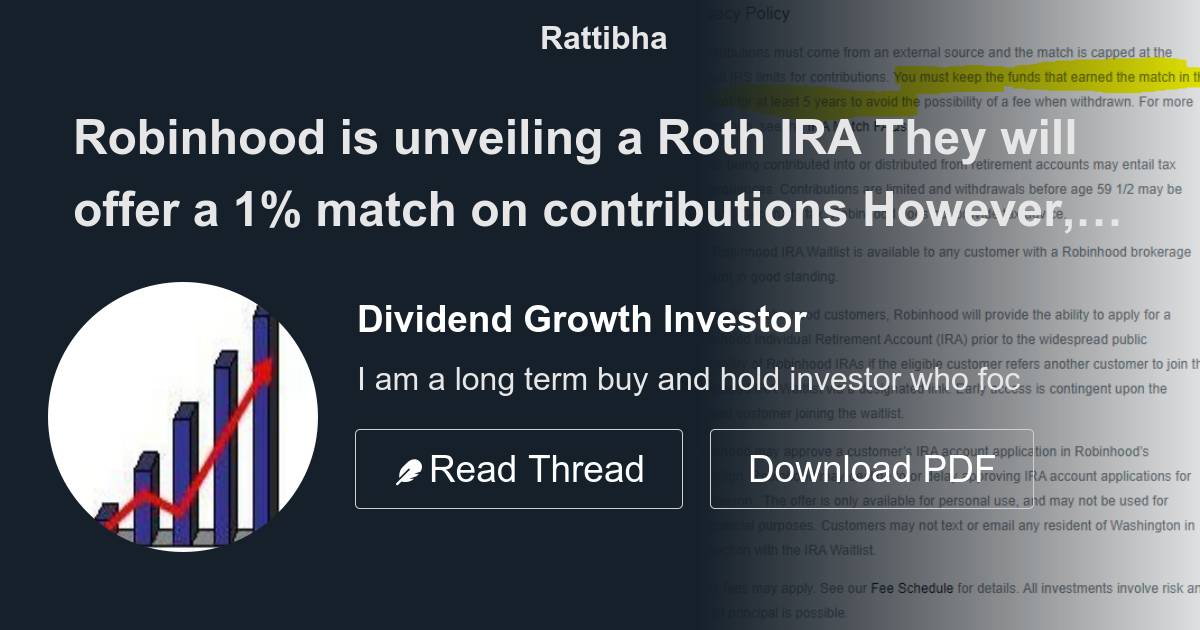 Robinhood is unveiling a Roth IRA They will offer a 1 match on