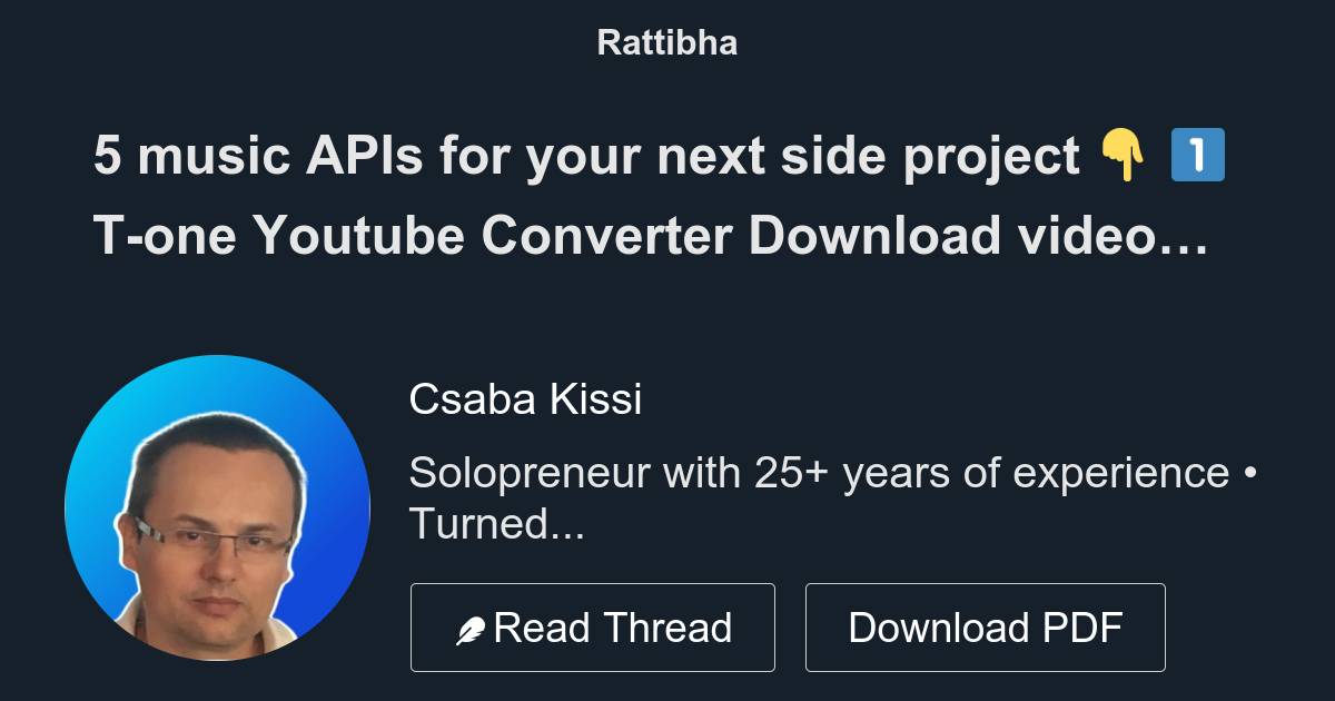 5 music APIs for your next side project 👇 Thread from Csaba Kissi