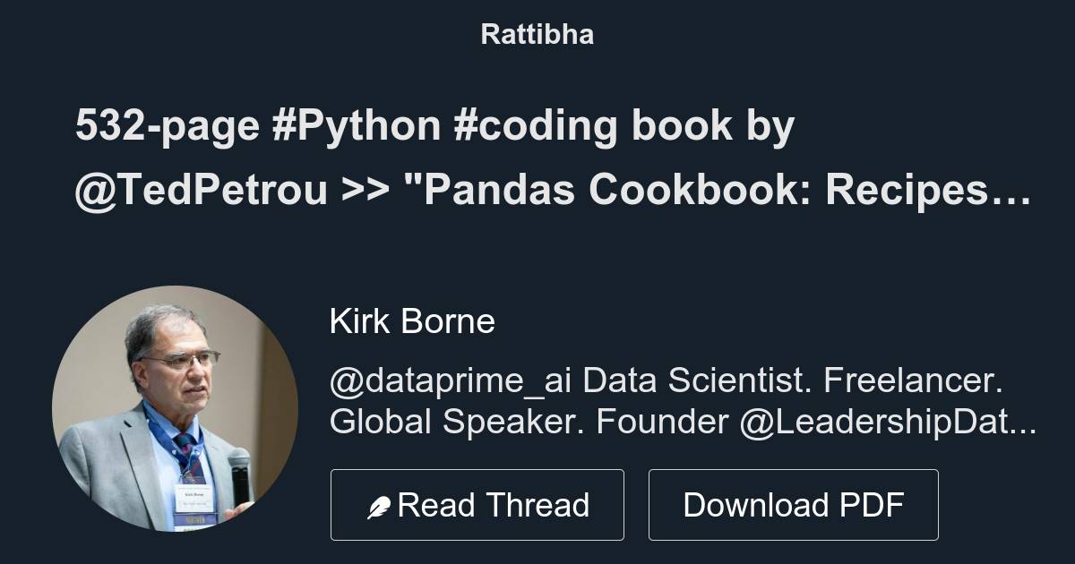 532-page #Python #coding book by @TedPetrou >> "Pandas Cookbook ...