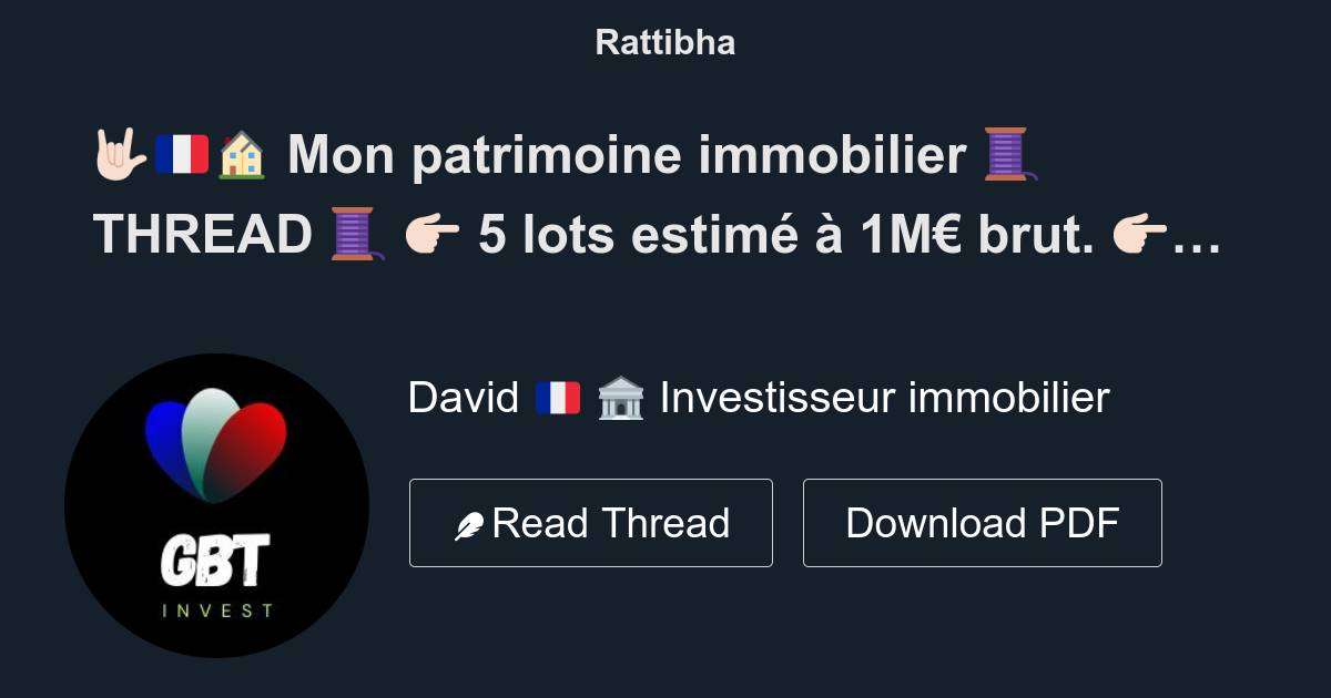 🤟🏻🇫🇷🏠 Mon patrimoine immobilier 🧵 THREAD 🧵 👉🏻 5 lots estimé à 1M€ brut. 👉🏻 Loyer 3700€ brut/mois