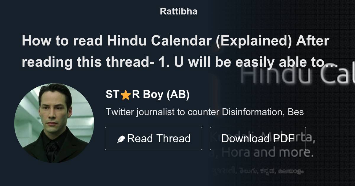How to read Hindu Calendar (Explained) After reading this thread 1. U