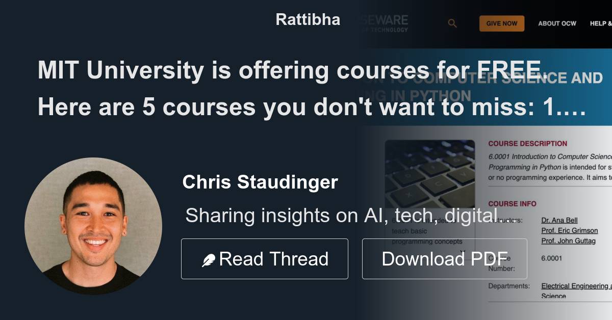 MIT University is offering courses for FREE. Here are 5 courses you don ...