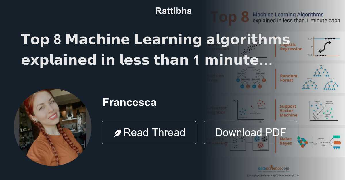 𝗧𝗼𝗽 8 𝗠𝗮𝗰𝗵𝗶𝗻𝗲 𝗟𝗲𝗮𝗿𝗻𝗶𝗻𝗴 𝗮𝗹𝗴𝗼𝗿𝗶𝘁𝗵𝗺𝘀 𝗲𝘅𝗽𝗹𝗮𝗶𝗻𝗲𝗱 𝗶𝗻 𝗹𝗲𝘀𝘀 𝘁𝗵𝗮𝗻 1 𝗺𝗶𝗻𝘂𝘁𝗲 𝗲𝗮𝗰𝗵 ...