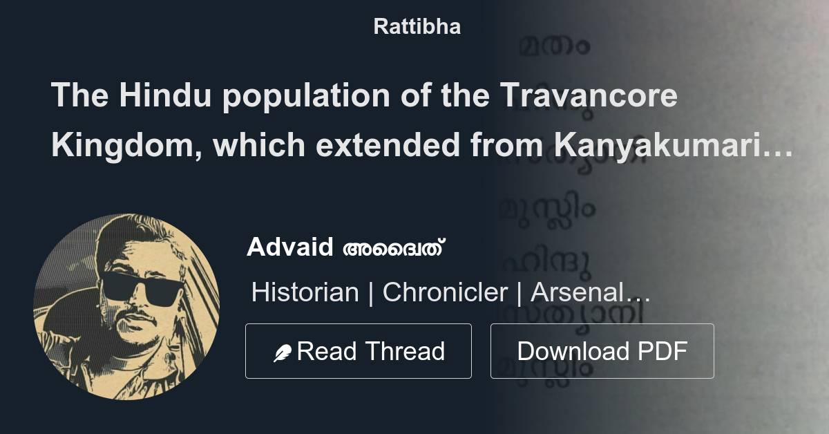 The Hindu population of the Travancore Kingdom, which extended from ...