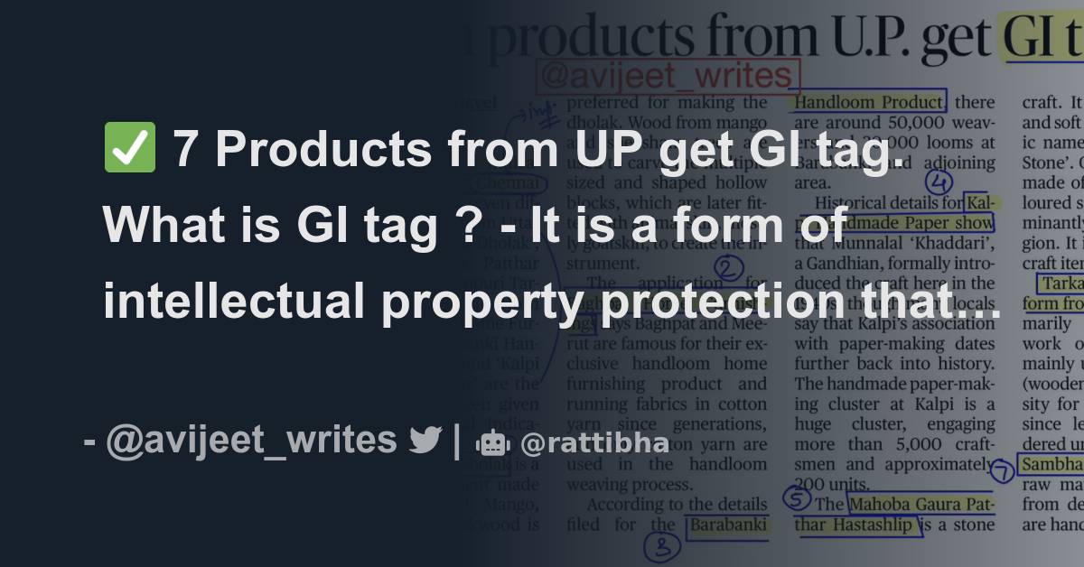 7 Products from UP get GI tag. What is GI tag ? It is a form of