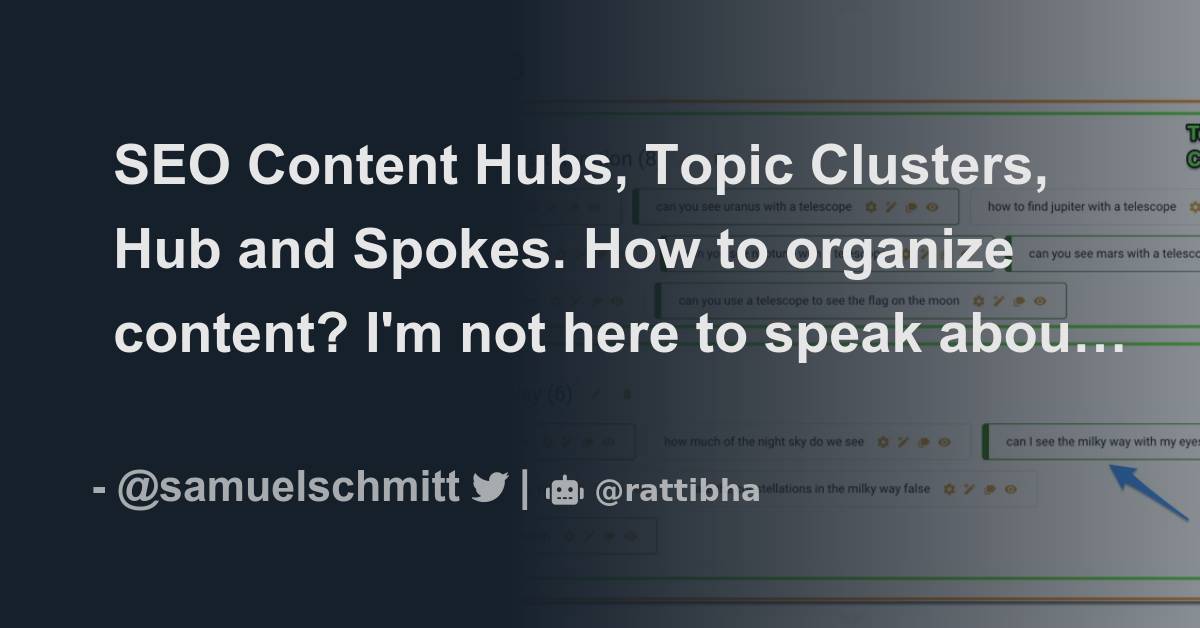 SEO Content Hubs, Topic Clusters, Hub and Spokes. How to organize