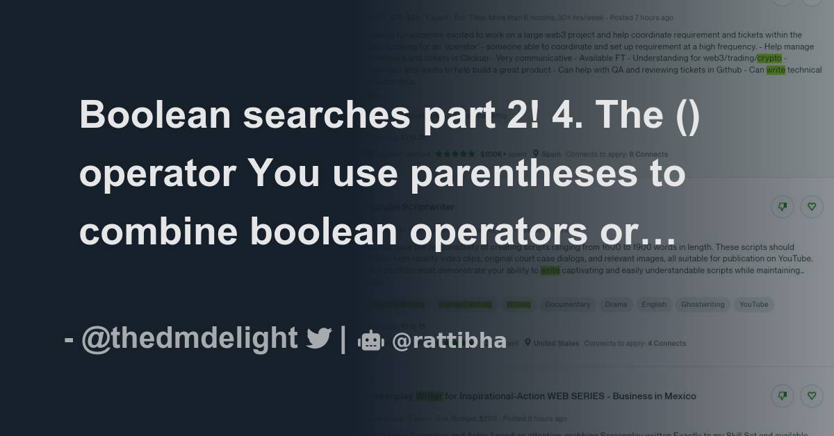 Boolean searches part 2! 4. The () operator You use parentheses to ...