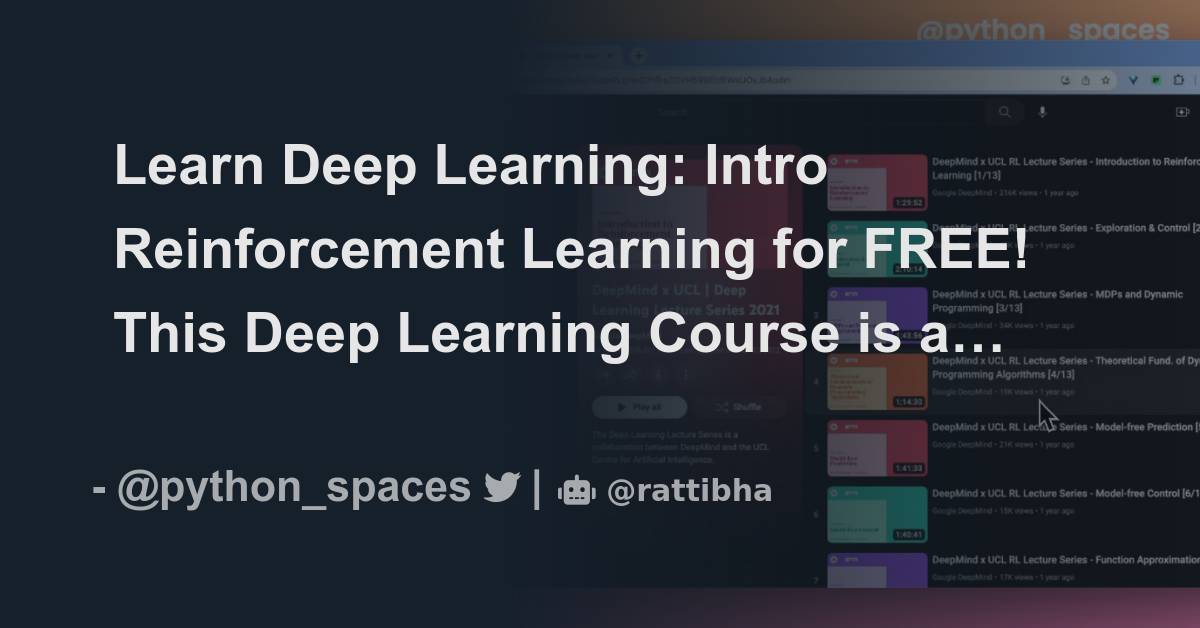 Learn Deep Learning: Intro Reinforcement Learning for FREE! This Deep ...