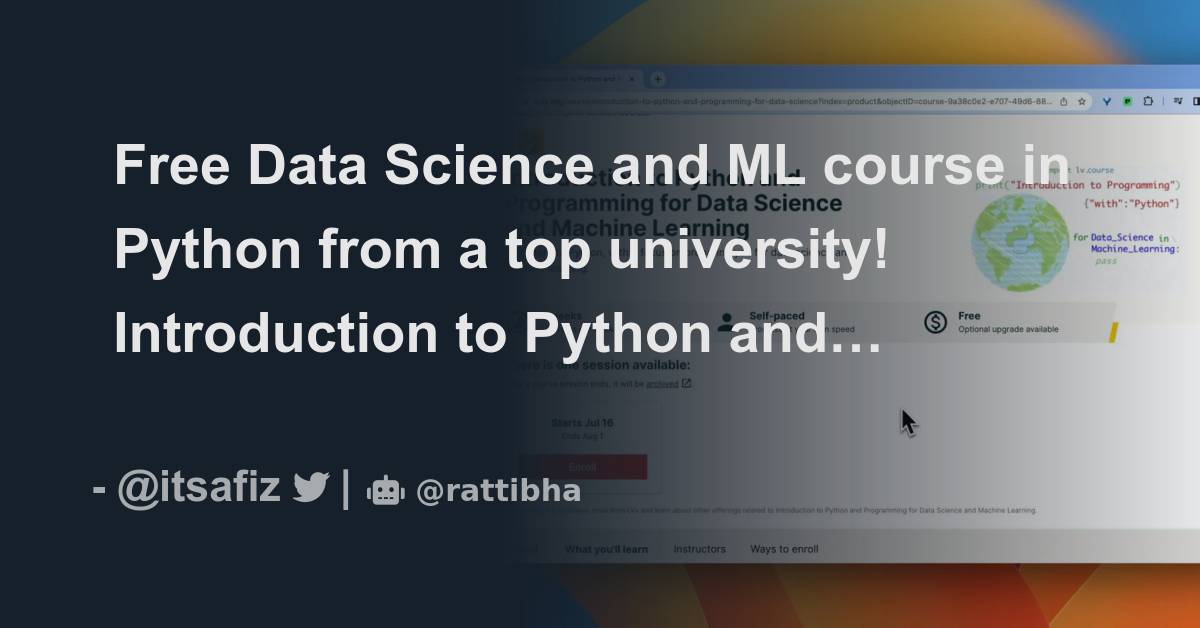 Free Data Science and ML course in Python from a top university ...