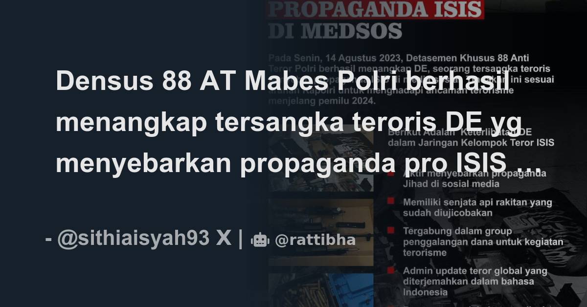 Densus 88 AT Mabes Polri Berhasil Menangkap Tersangka Teroris DE Yg ...