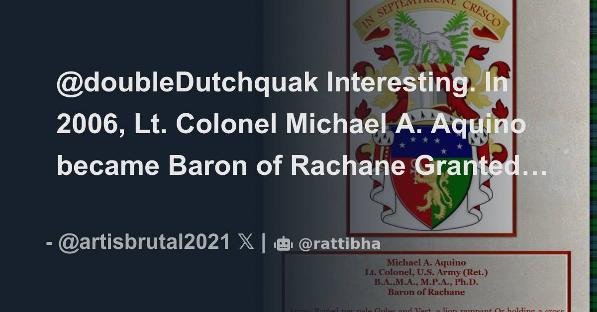 @doubleDutchquak Interesting. In 2006, Lt. Colonel Michael A. Aquino ...