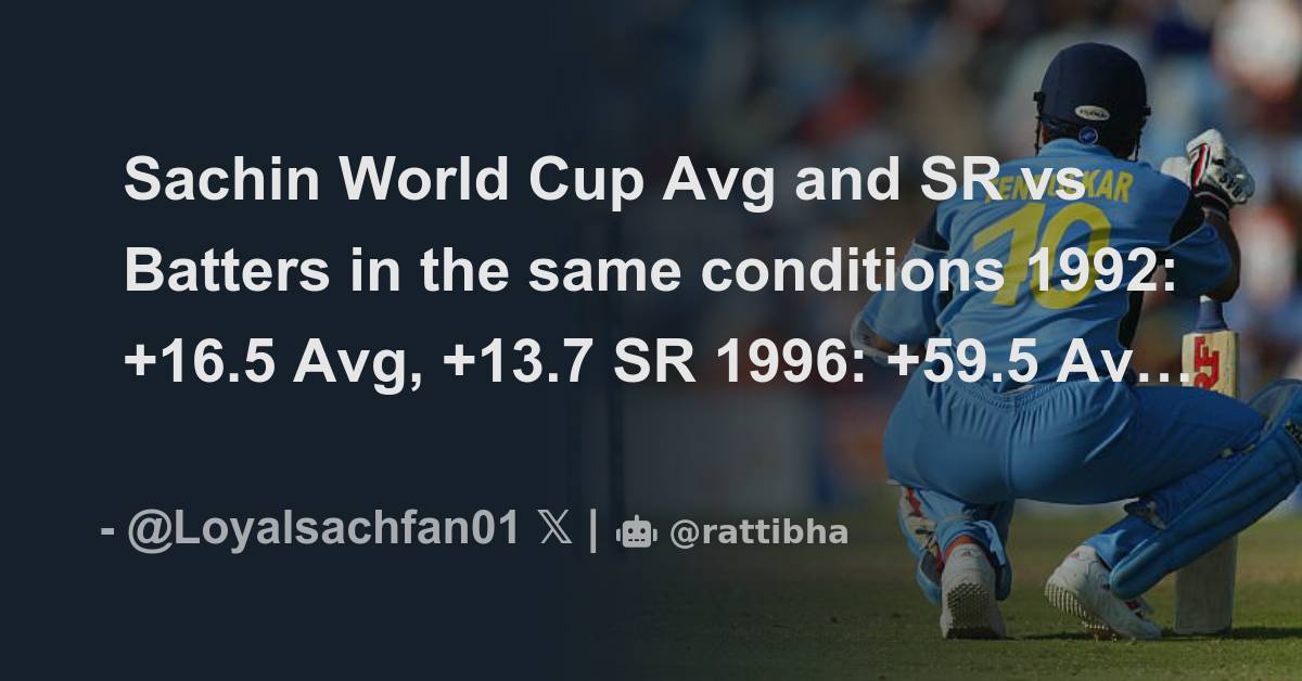 Sachin World Cup Avg and SR vs Batters in the same conditions 1992: +16 ...