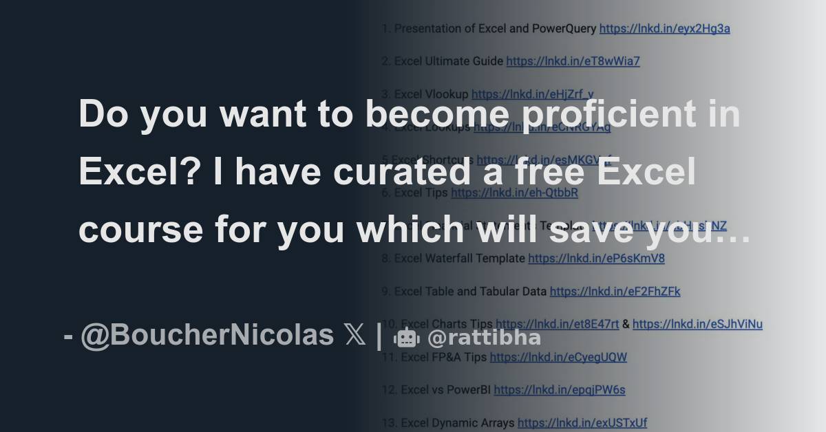 Do you want to proficient in Excel? I have curated a free Excel