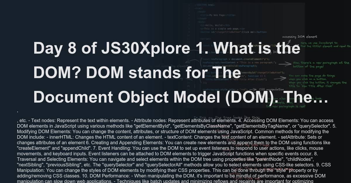 Day 8 of JS30Xplore 1. What is the DOM? DOM stands for The Document ...