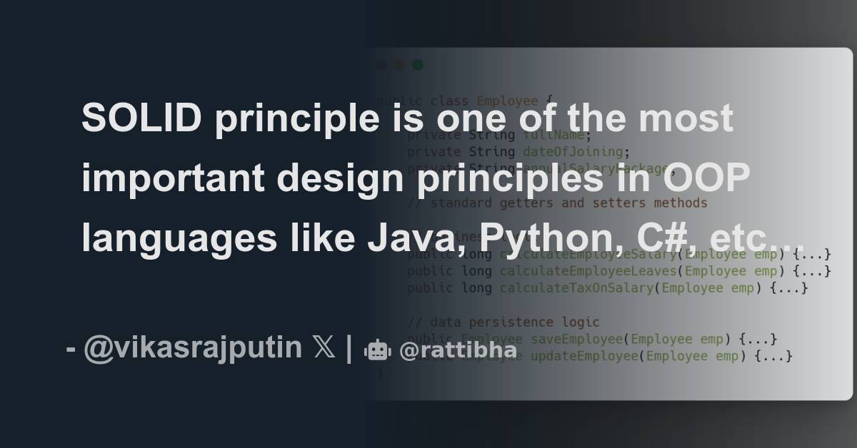 SOLID principle is one of the most important design principles in OOP ...