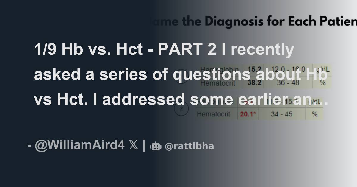 1/9 Hb vs. Hct PART 2 I recently asked a series of questions about Hb