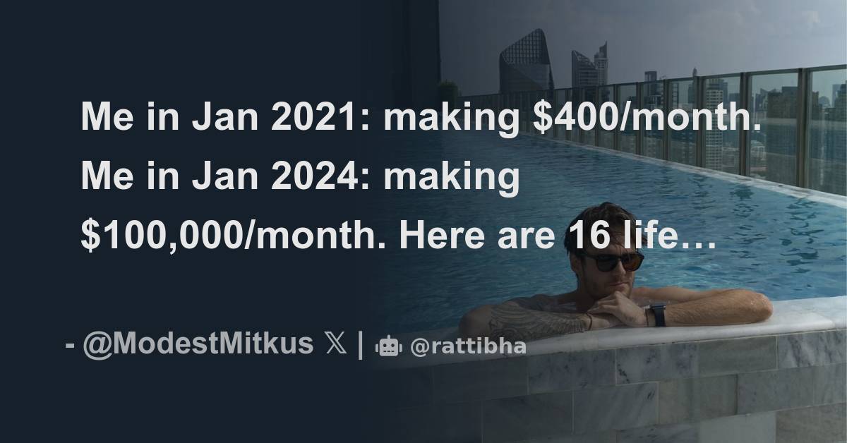 Me in Jan 2021: making $400/month. Me in Jan 2024: making $100,000 ...