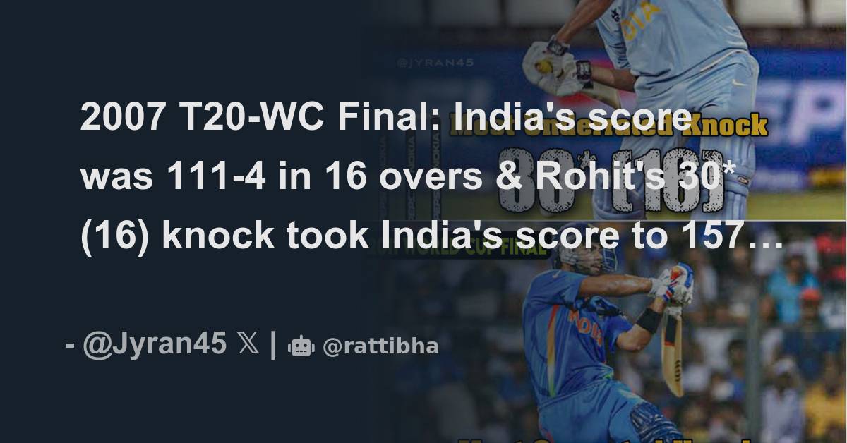 2007 T20-WC Final: India's score was 111-4 in 16 overs & Rohit's 30*(16 ...