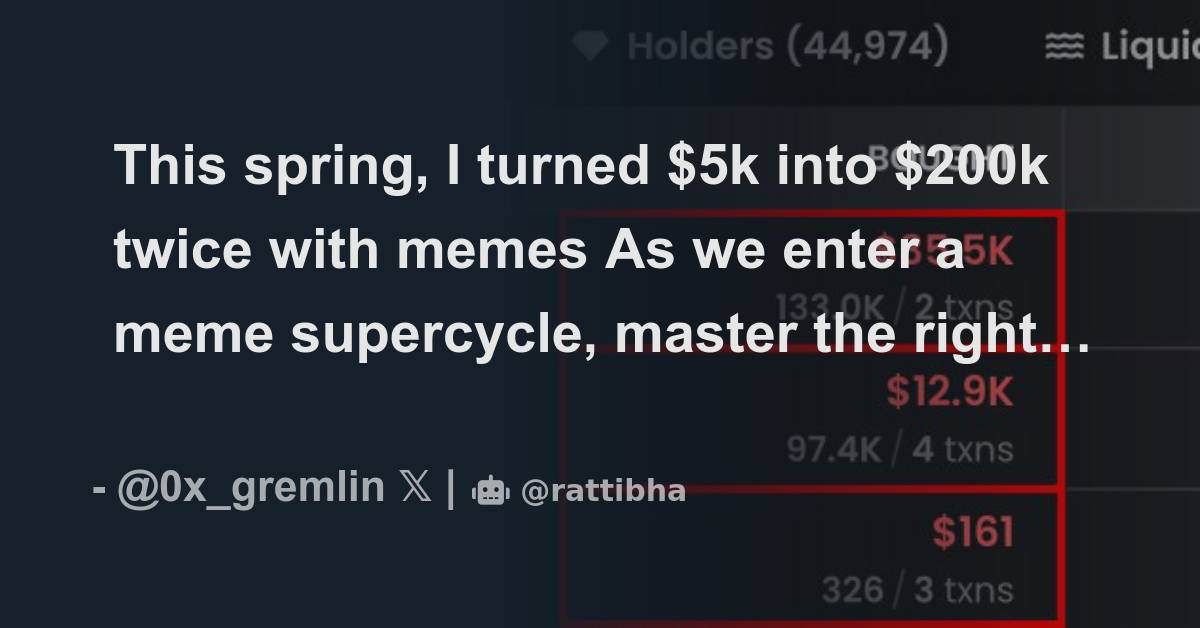 This spring, I turned $5k into $200k twice with memes As we enter a ...