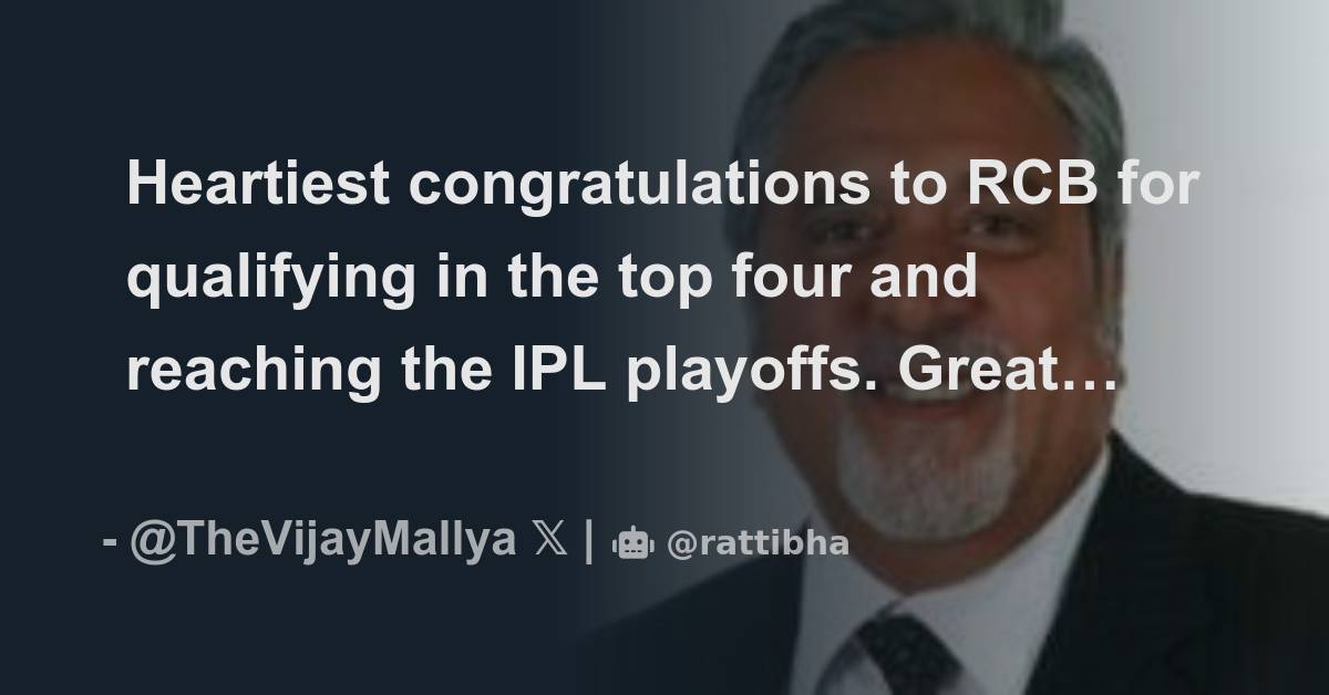 Heartiest Congratulations To Rcb For Qualifying In The Top Four And Reaching The Ipl Playoffs