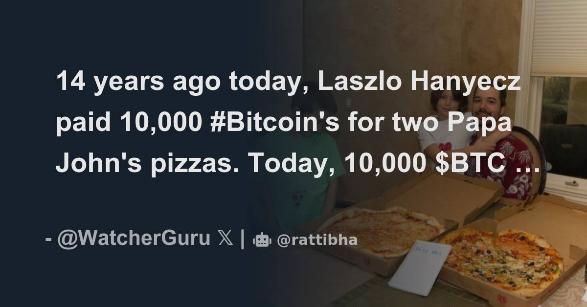 14 Years Ago Today, Laszlo Hanyecz Paid 10,000 #Bitcoin's For Two Papa ...