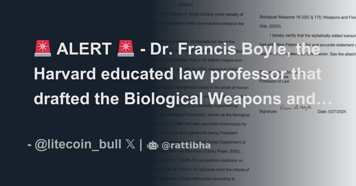 🚨 ALERT 🚨 - Dr. Francis Boyle, the Harvard educated law professor that ...