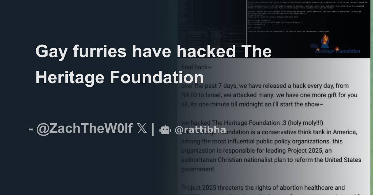 Gay furries have hacked The Heritage Foundation Thread from Zach