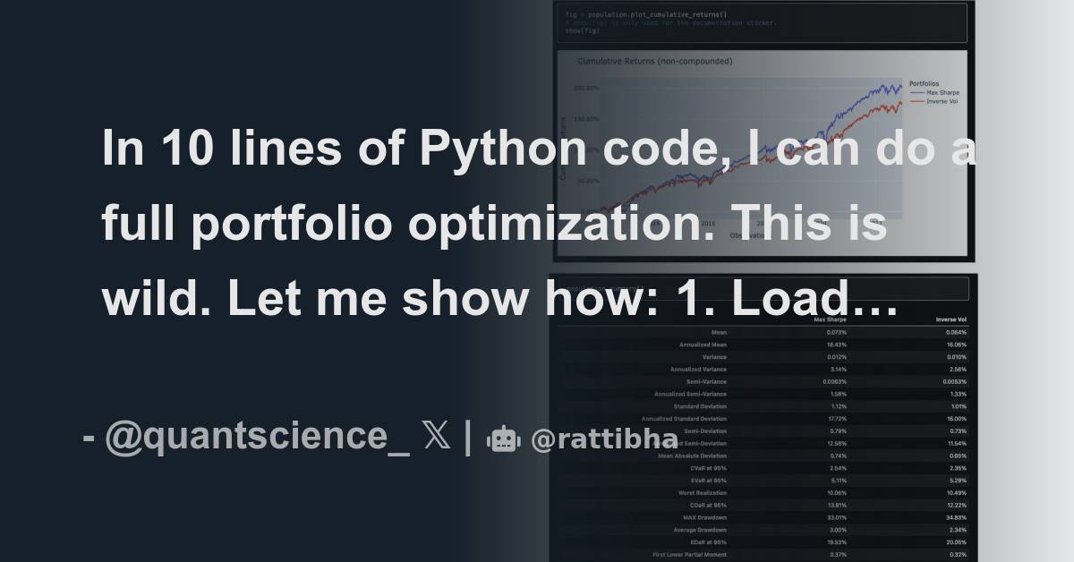 In 10 lines of Python code, I can do a full portfolio optimization ...